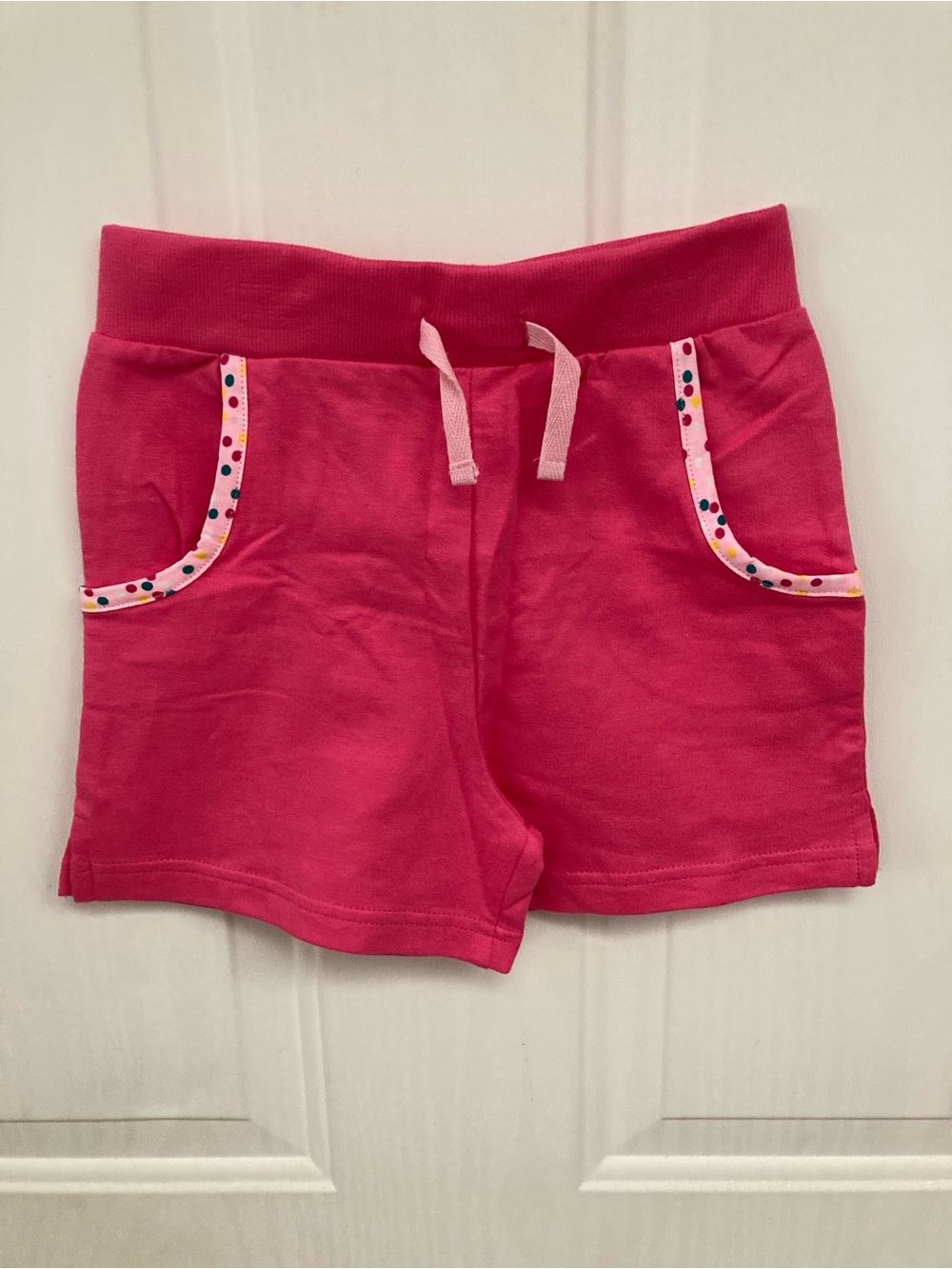 ✨🎀✨Girls' Hot Pink Elastic Waist Knit Shorts with Polka-Dot Trim